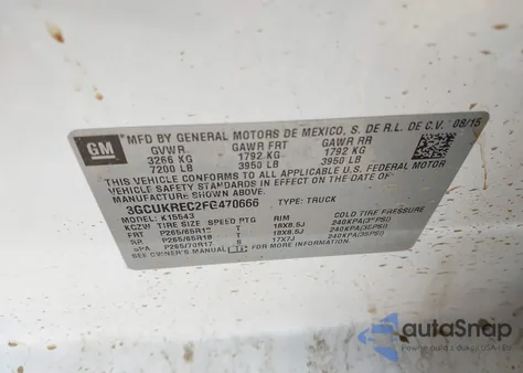 2015 Chevrolet Silverado 1500 2Lt z USA, uszkodzony, nr VIN 3GCUKREC2FG470666